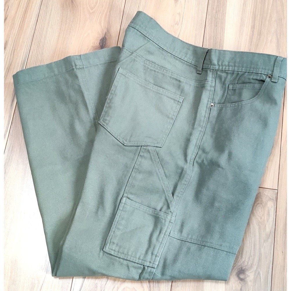 Vtg No Boundaries Pants Men's 38X31 Green‎ Double Knee Workwear Baggy Skater Y2K